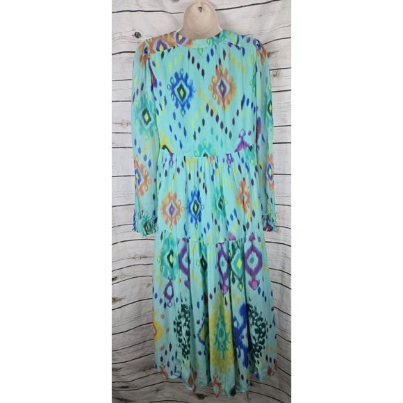 Anthropologie Serenade Maxi Dress S Petite Green Whimsical Fairy Ikat Tiered - Picture 6 of 7